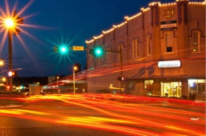 Denton TX light trails downtown
