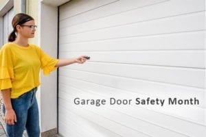 A woman opening her garage door with a remote.