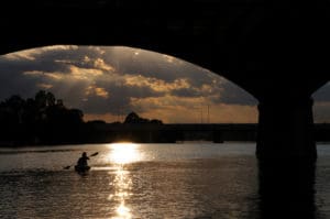 sunset on lake in austin tx